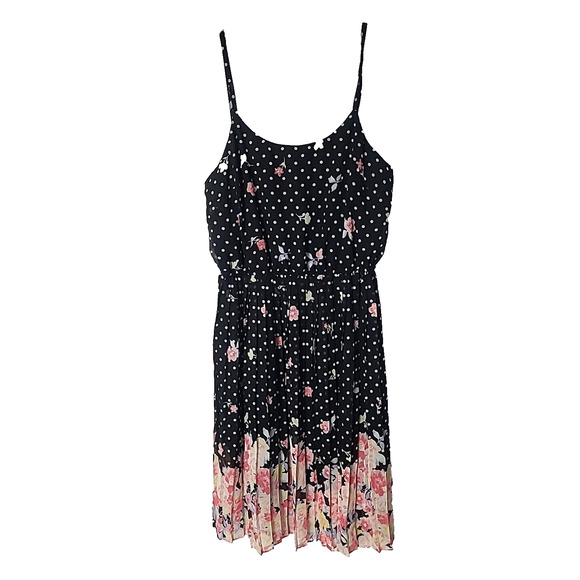 ELLE Black Floral Print Pleated Beach Vacation Cruise Midi Dress Womans Large - Picture 2 of 6